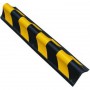 Esquinera fabricada en goma, con punta redondeada y decorada con franjas reflectantes amarillas y negras.
